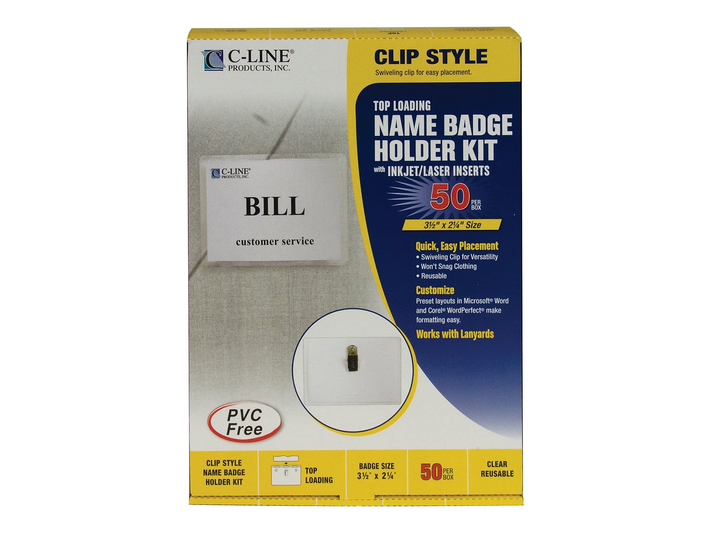 C-Line ID Badge Holders/Cards, Clear with White Inserts, 50/Box (95523)
