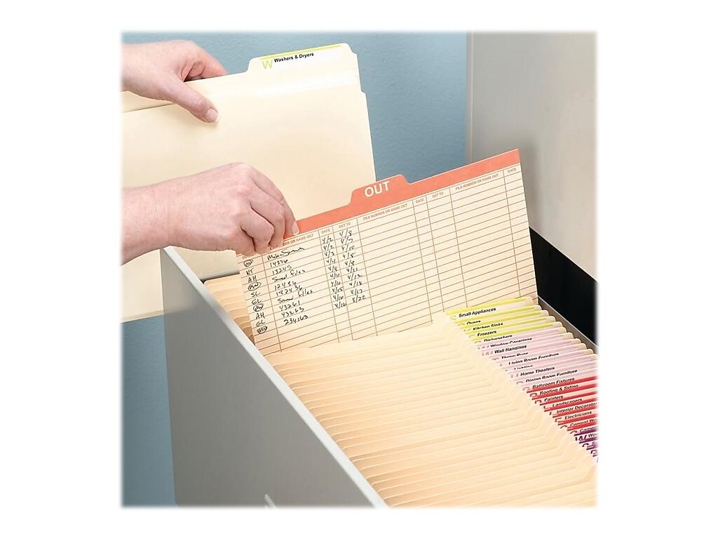 Smead Heavyweight Outguides Hanging File Folder Tabs, 1/5-Cut Tab, Center Position, Manila, 100/Box (51910)