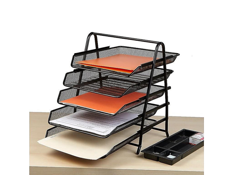 Mind Reader 5-Tier Stackable Paper Desk Tray Organizer, Metal, Black (5TPAPER-BLK)
