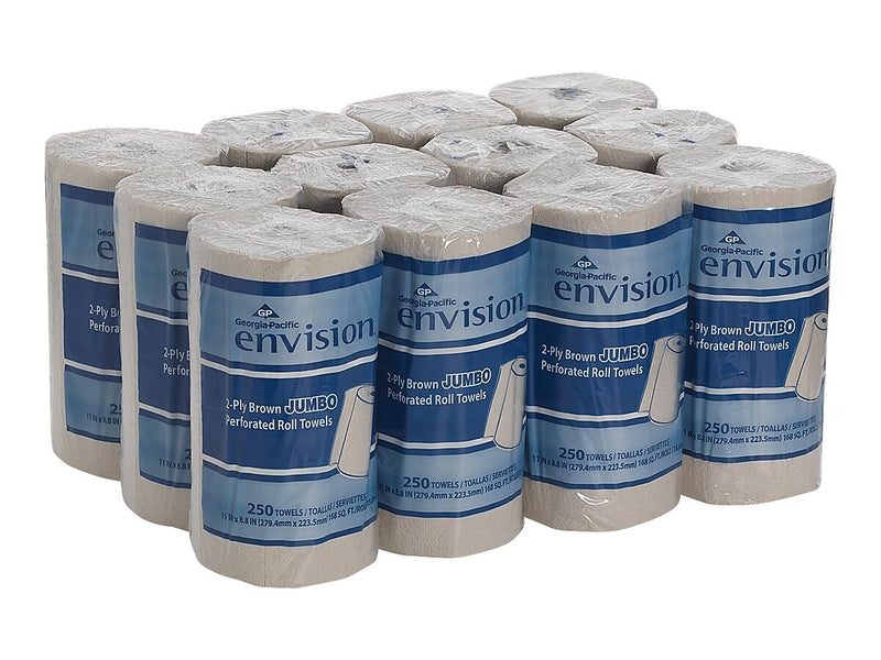 Pacific Blue Basic Recycled Paper Towels, 2-ply, 250 Sheets/Roll, 12 Rolls/Carton (28290)