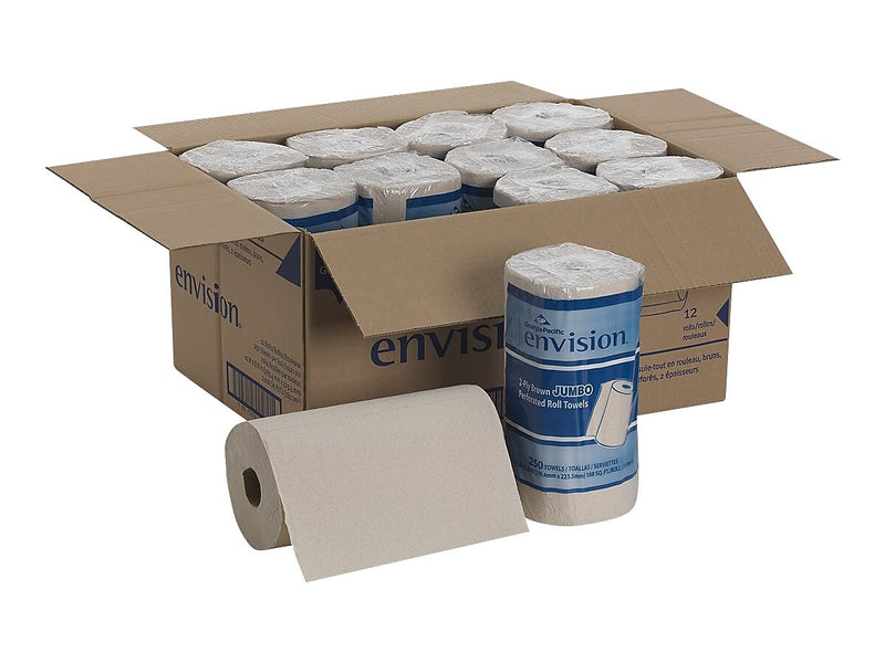 Pacific Blue Basic Recycled Paper Towels, 2-ply, 250 Sheets/Roll, 12 Rolls/Carton (28290)