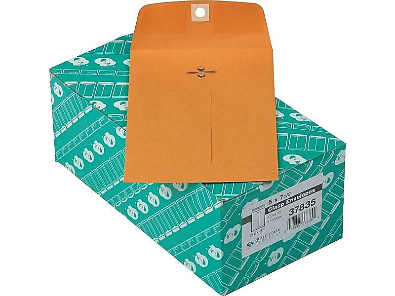 Quality Park Clasp & Moistenable Glue Kraft Catalog Envelopes, 5" x 7.5", Brown Kraft, 100/Box (QUA37835)