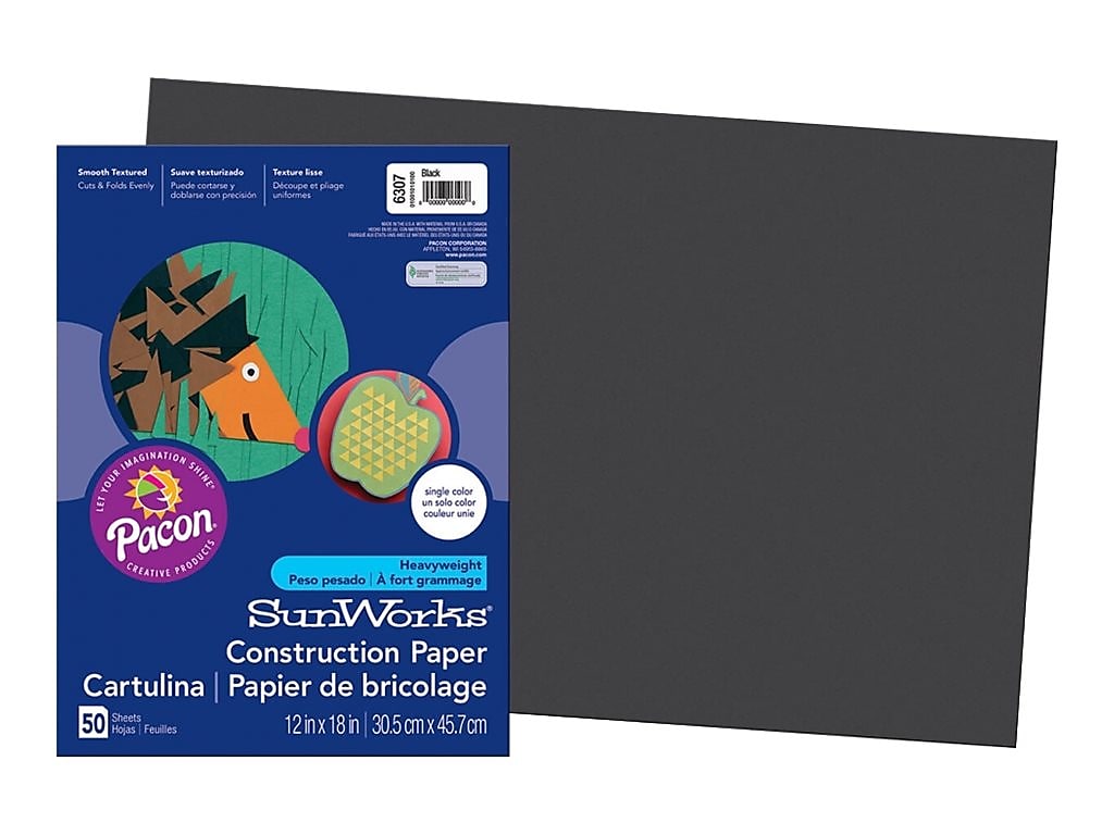SunWorks 12"W x 18"L Construction Paper, Black, 50/Pack (6307)