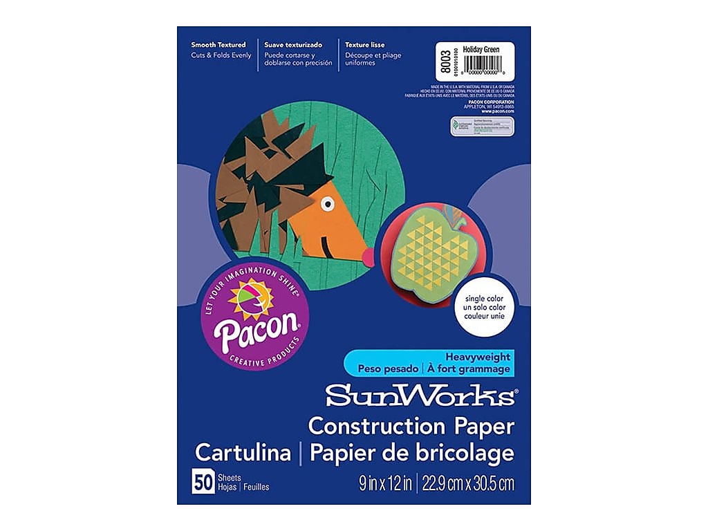 SunWorks 9"W x 12"L Construction Paper, Holiday Green, 50/Pack (8003)