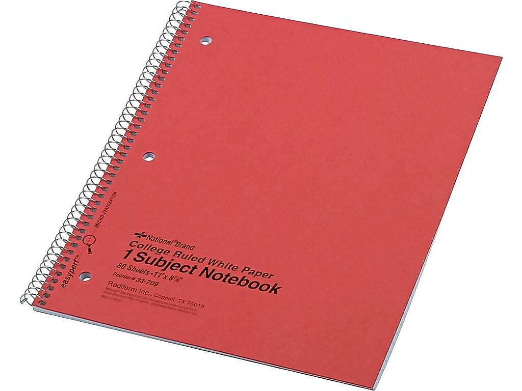 National Brand Kolor Kraft 1-Subject Notebooks, 8.86" x 11", College Ruled, 80 Sheets, Each (RED33709)