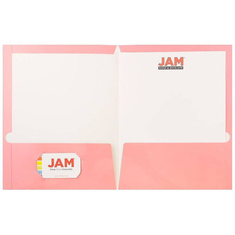 JAM Paper Laminated 2-Pocket Glossy Presentation Folders, Baby Pink, 25/Pack (31225348a)