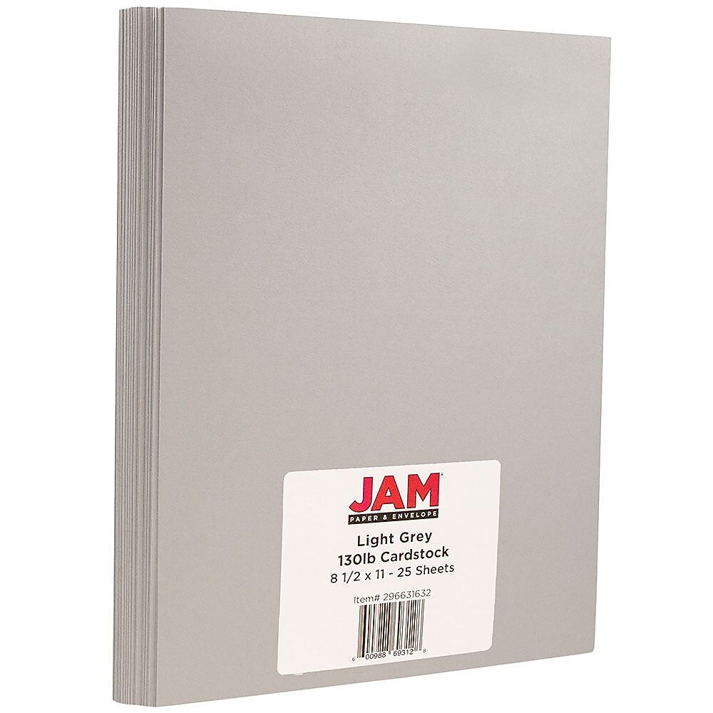 JAM Paper Extra Heavyweight 130 lb. Cardstock Paper, 8.5" x 11", Light Gray, 25 Sheets/Pack (296631632)