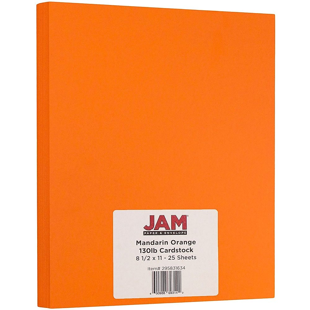 JAM Paper Extra Heavyweight 130 lb. Cardstock Paper, 8.5" x 11", Mandarin Orange, 25 Sheets/Pack (295831634)