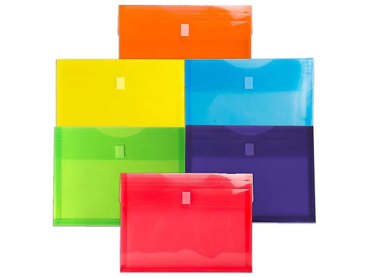 JAM Paper Standard Plastic Filing Envelope, Letter, Assorted Colors, 6/Pack (218V1RGBYPOR)