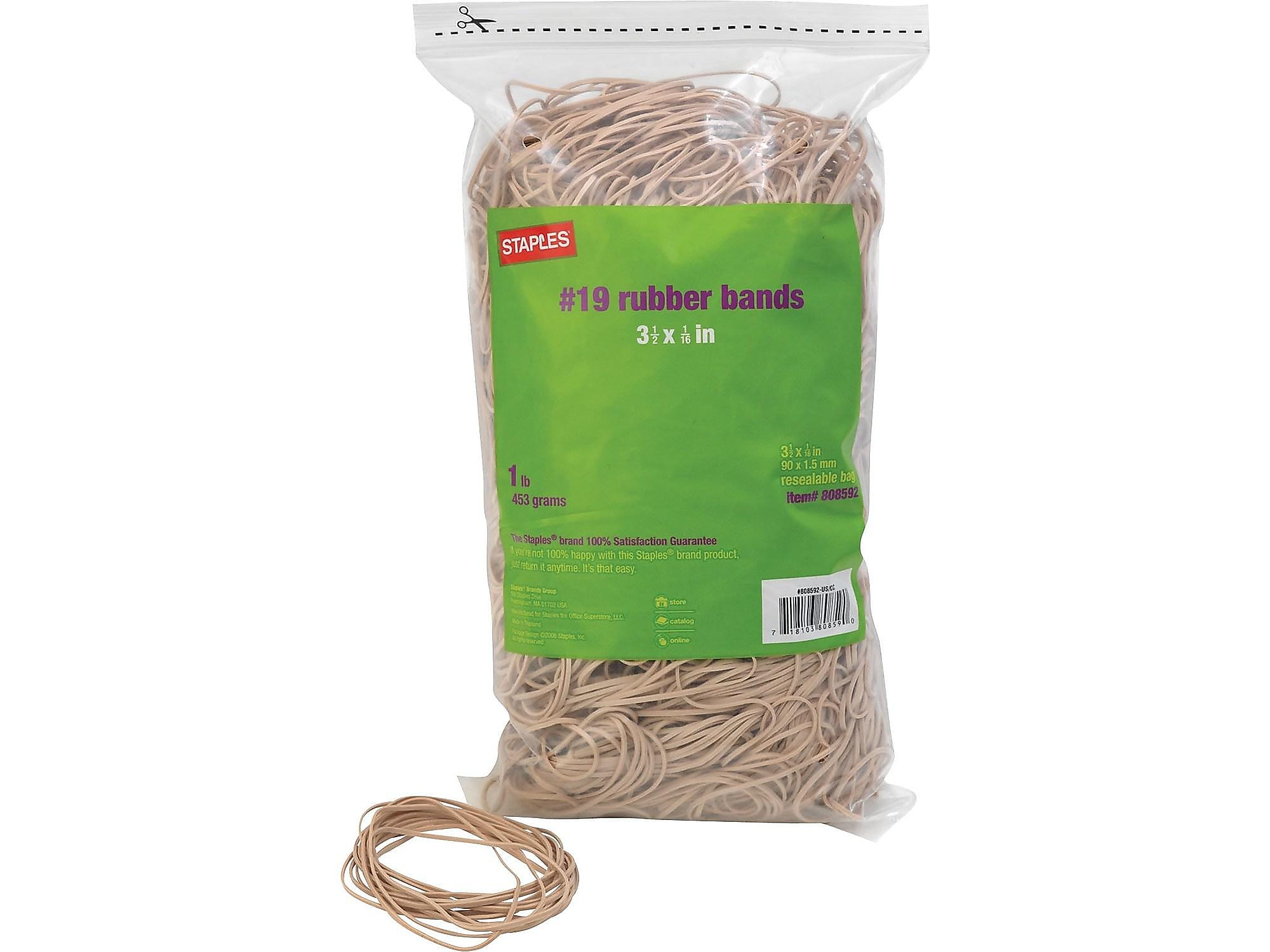 Staples Economy Rubber Bands, #19, 1 Lb. Resealable Bag, 1640 Bands/Pack, 25 Packs/Carton (17782CT)