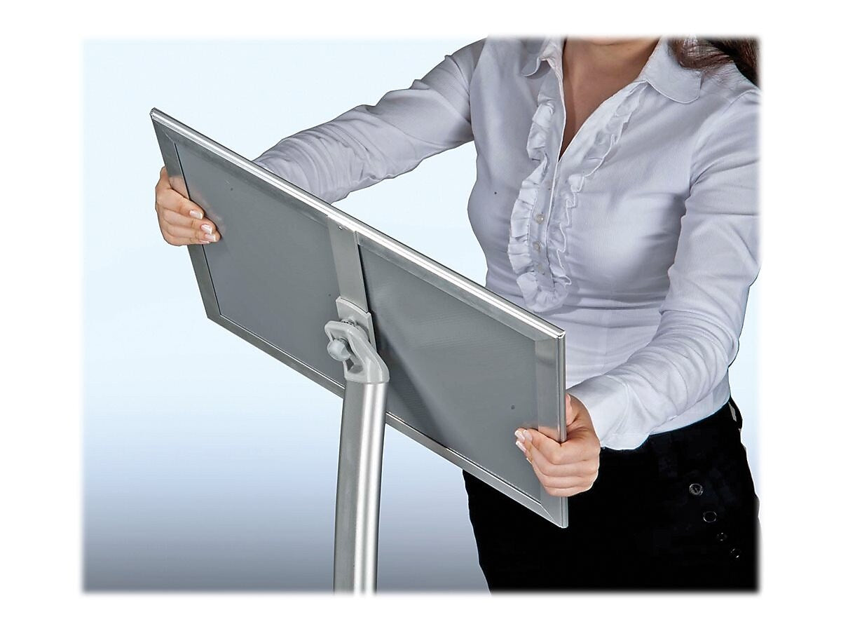 Azar Sign Holder, 14" x 42", Freestanding, Silver, Metal (300237-SLV)