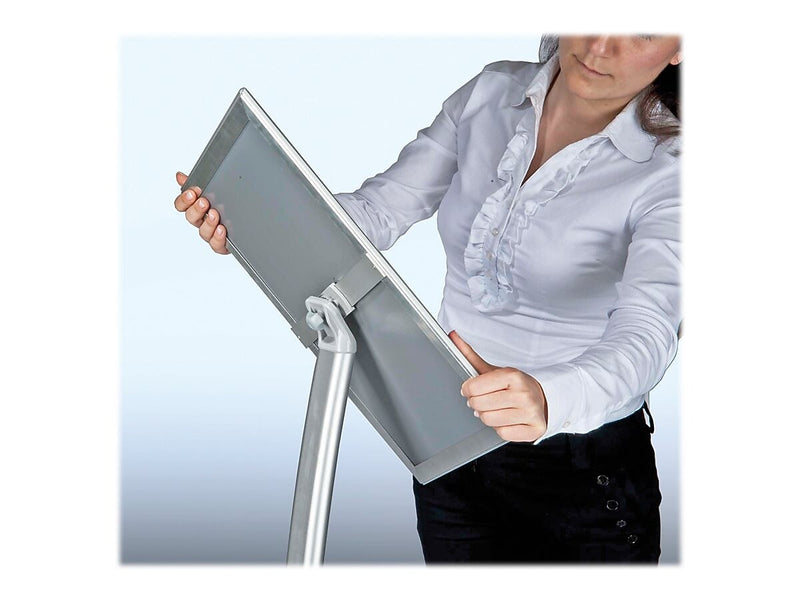 Azar Sign Holder, 14" x 42", Freestanding, Silver, Metal (300237-SLV)