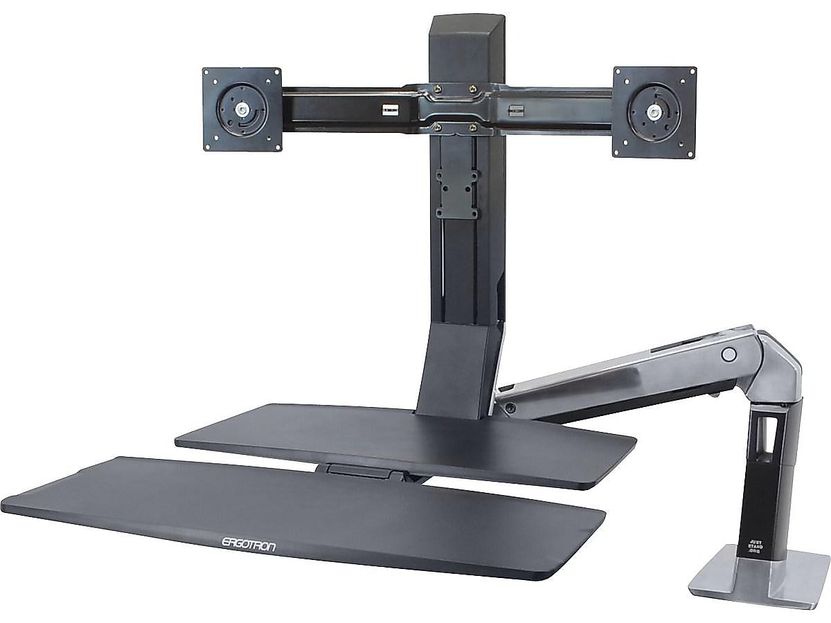 Ergotron WorkFit-A Dual Monitor Stand, Up to 24" Monitors, Black/Polished Aluminum (24-316-026)