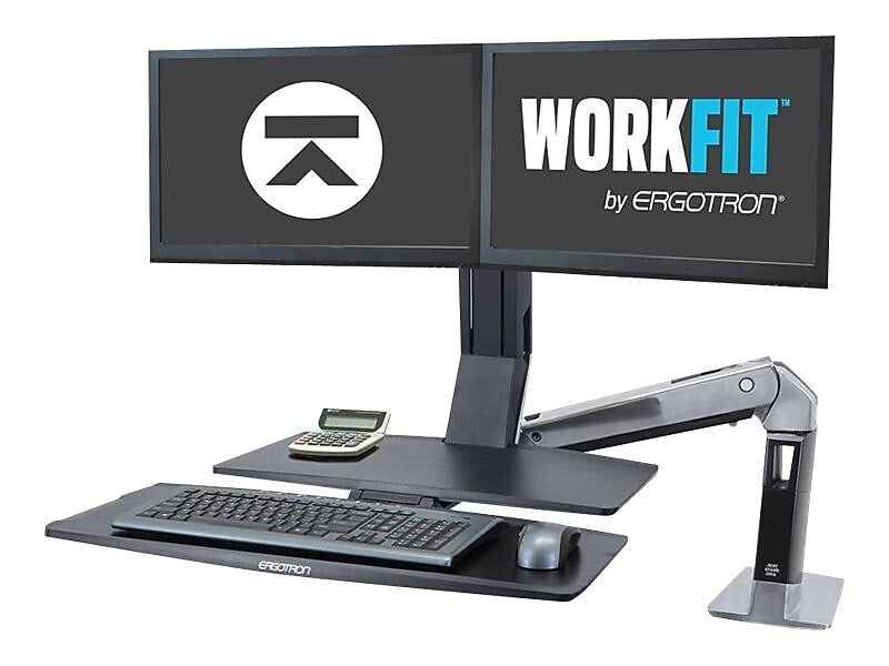 Ergotron WorkFit-A Dual Monitor Stand, Up to 24" Monitors, Black/Polished Aluminum (24-316-026)