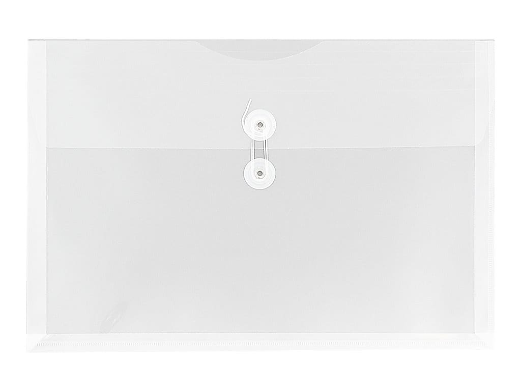 JAM Paper Plastic Envelopes with Button and String Tie Closure, Legal Size, Clear, 12/Pack (219B1CL)