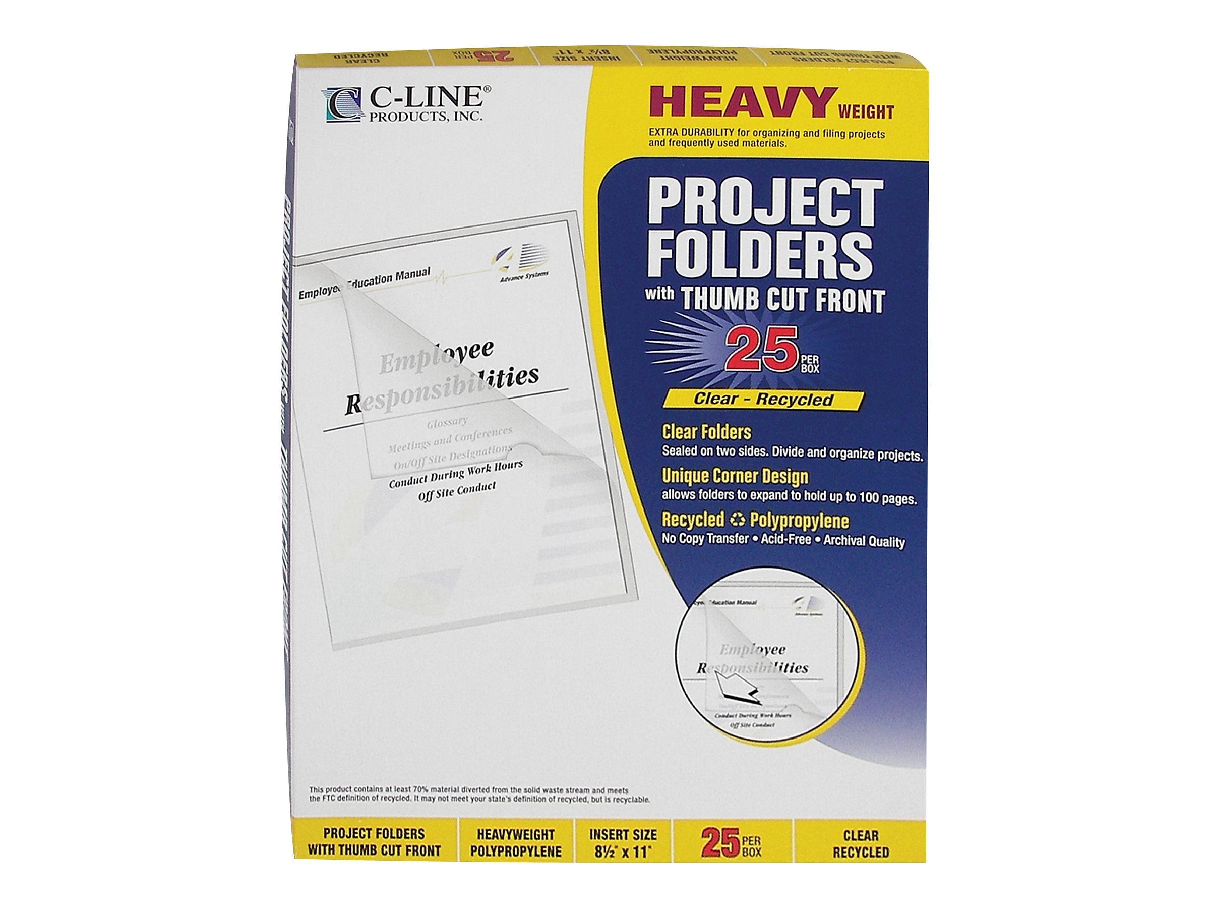 C-Line Plastic Presentation Folder, Clear, 25/Box (CLI62127)