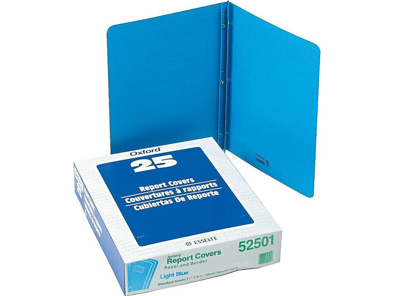 Oxford 3-Prong Report Covers, Letter, Light Blue, 25/Box (OXF 52501)