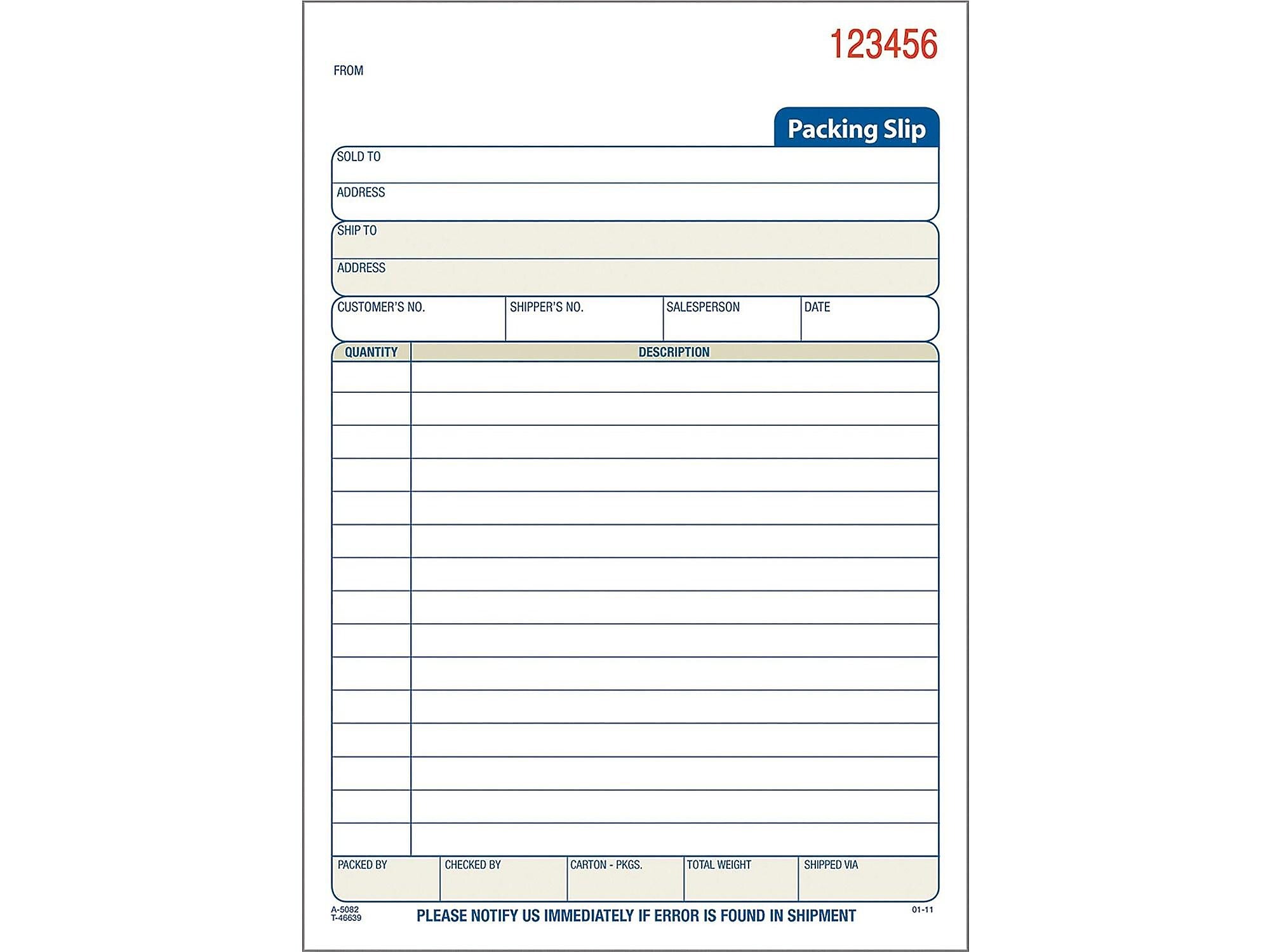 Adams 3-Part Carbonless Packing Slips, 7.94"L x 5.56"W, 50 Sets/Book (T5082)