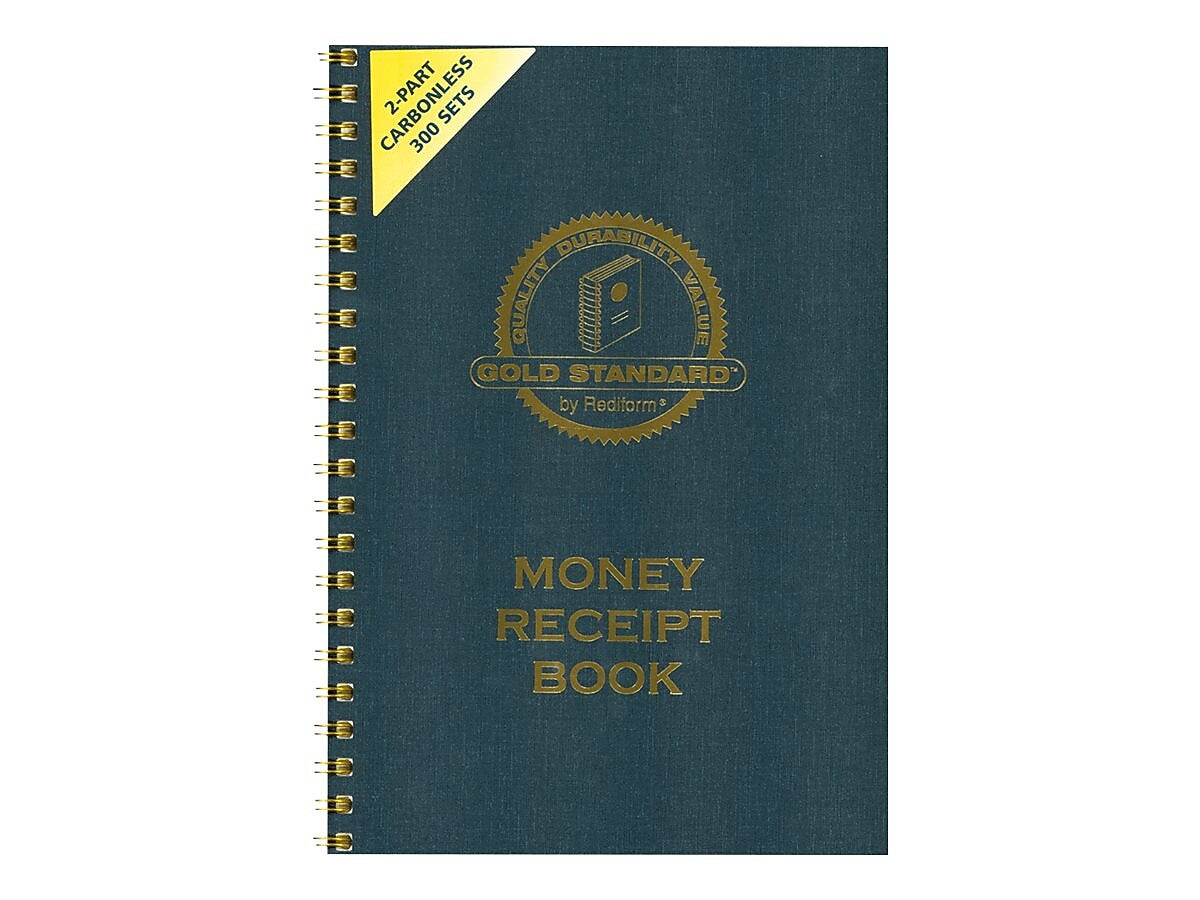 Rediform Gold Standard 2-Part Carbonless Receipts Book, 7"L x 2.75"W, 300 Forms/Book (8L810)