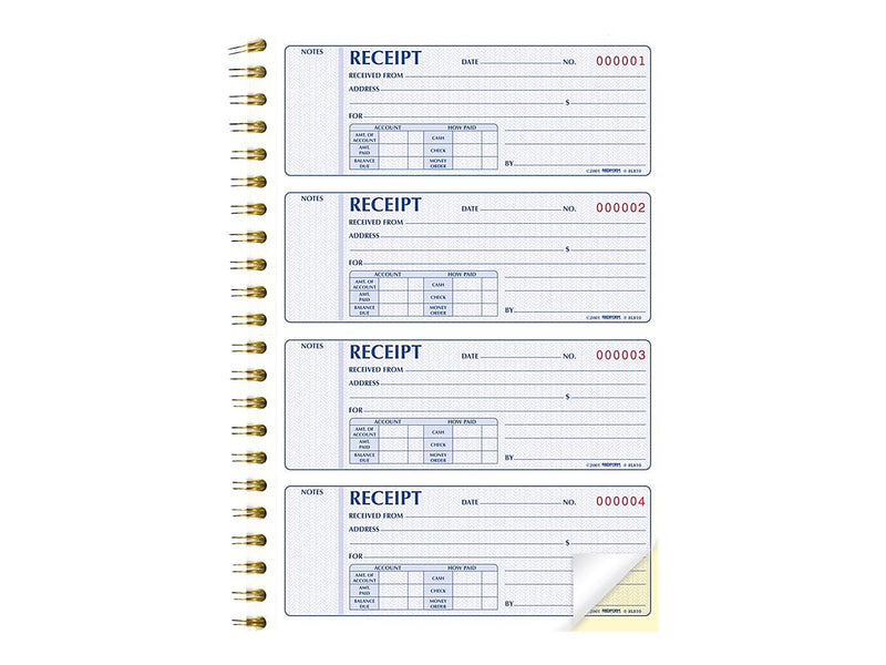 Rediform Gold Standard 2-Part Carbonless Receipts Book, 7"L x 2.75"W, 300 Forms/Book (8L810)