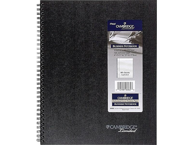 Cambridge Professional 1-Subject Professional Notebook, 8.5" x 11", Wide Ruled, 80 Sheets, Black (06062)