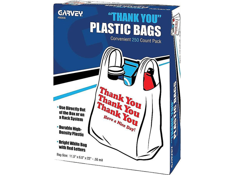 Garvey 22" x 11.5" x 6" Plastic Shopping Bags, White, 250/Box (063036)