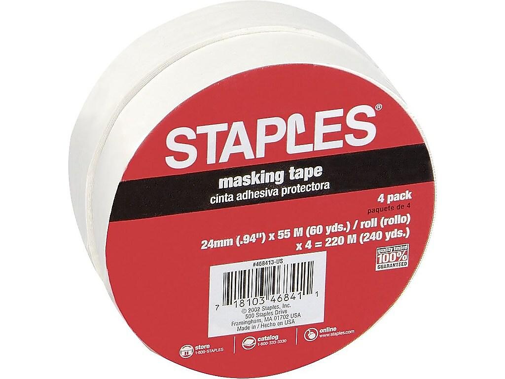 Staples Masking Tape, 0.94" x 60 yds., Natural, 4/Pack (468413-CC)