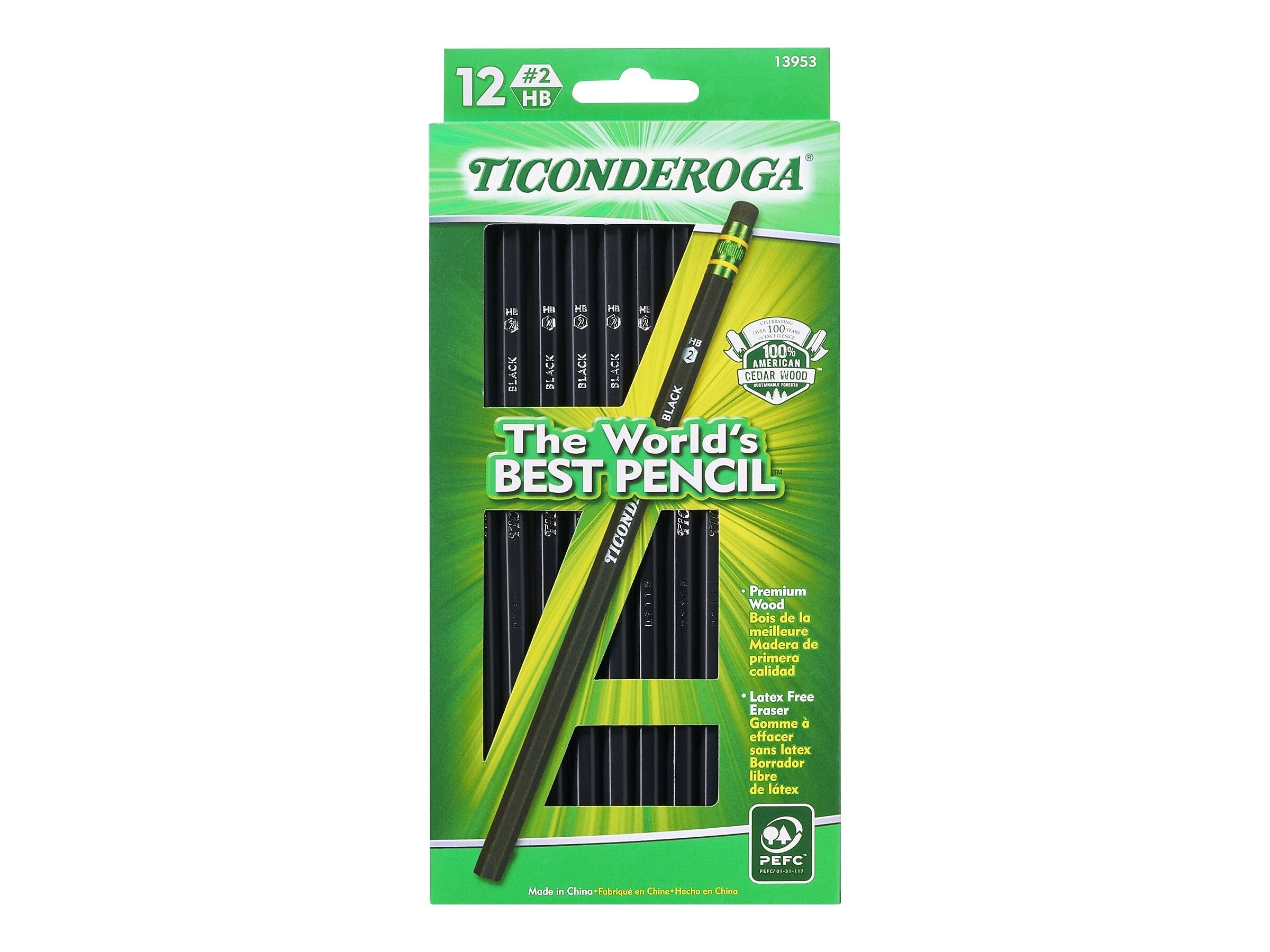 Ticonderoga The World's Best Pencil Wooden Pencil, 0.7mm, #2 Soft Lead, Dozen (13913/13953)