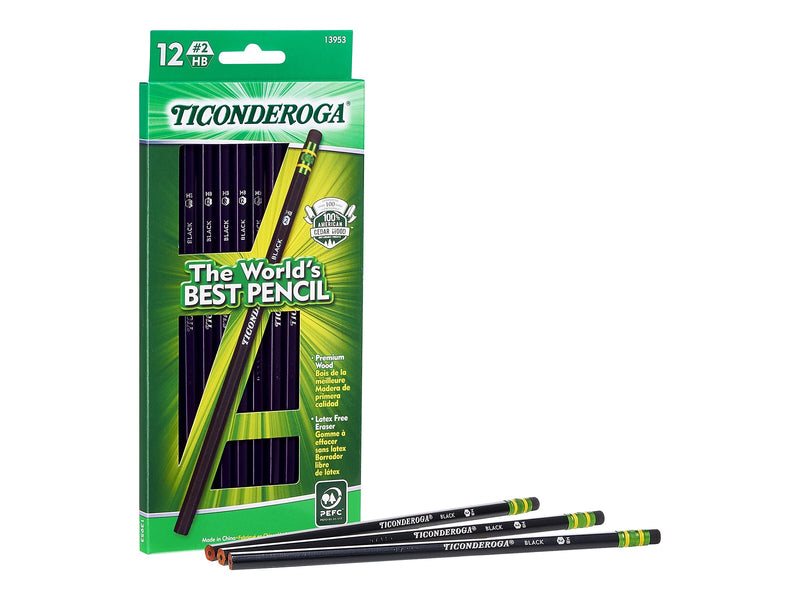 Ticonderoga The World's Best Pencil Wooden Pencil, 0.7mm, #2 Soft Lead, Dozen (13913/13953)