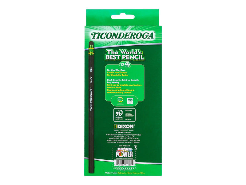 Ticonderoga The World's Best Pencil Wooden Pencil, 0.7mm, #2 Soft Lead, Dozen (13913/13953)