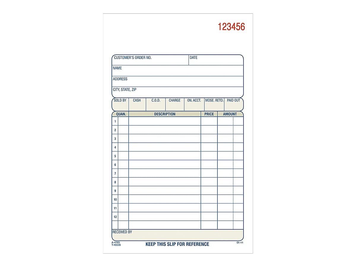 Adams 3-Part Carbonless Sales Orders, 4.19"L x 7.19"W, 50 Sets/Book, 10/Carton (TC4705-10)