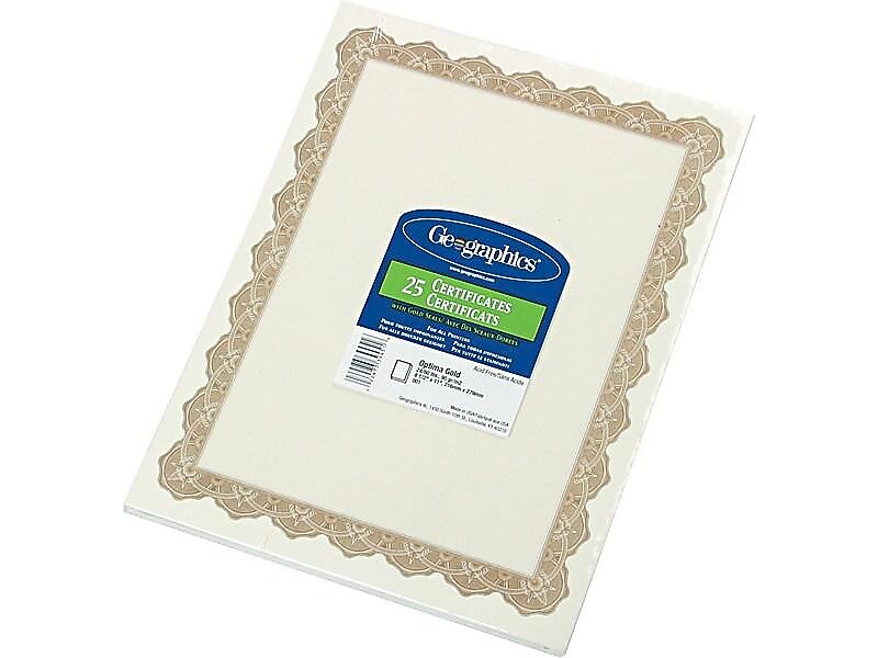 Geographics Optima Gold Award Certificates, 8.5" x 11", White/Gold, 25/Pack (GEO39451)