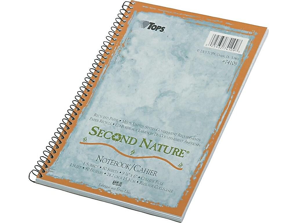 TOPS Second Nature 1-Subject Notebooks, 6" x 9.5", College Ruled, 80 Sheets, Blue (74109)