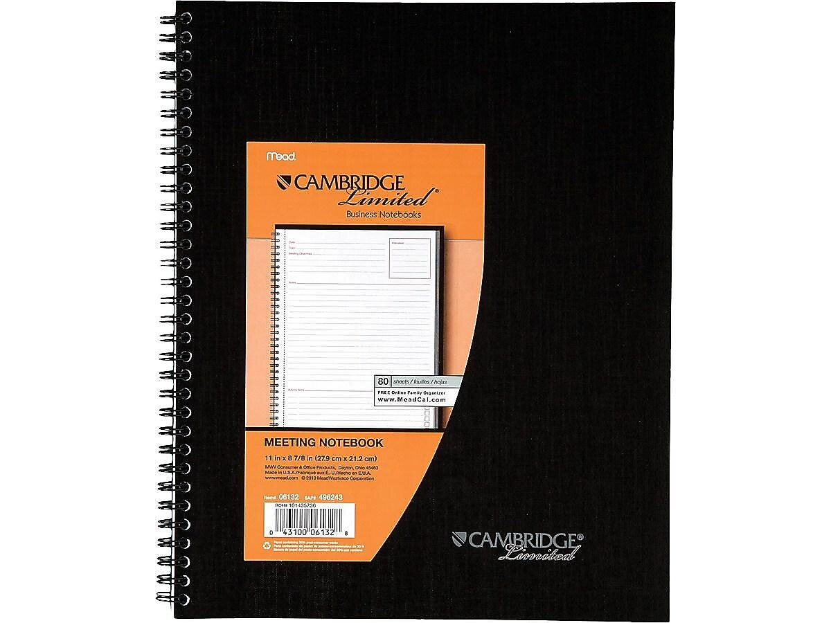 Cambridge 1-Subject Professional Notebooks, 8.88" x 11", Wide Ruled, 80 Sheets, Black (06132)
