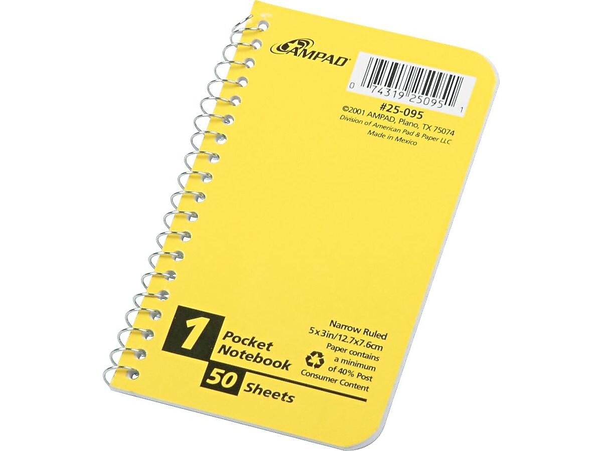 Ampad 1-Subject Pocket Notebook, 3" x 5", Narrow Ruled, 50 Sheets, Assorted Colors, Each (25-095R)