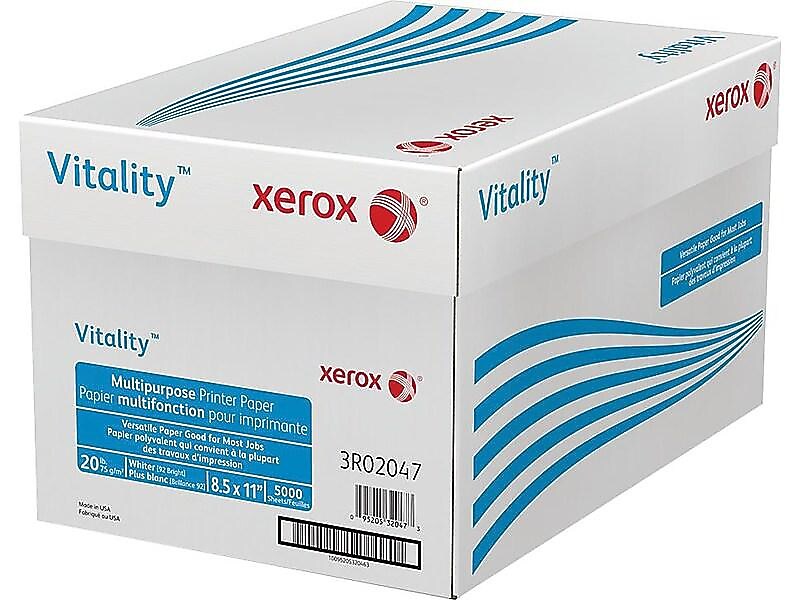 Xerox Vitality 8.5" x 11" Multipurpose Paper, 20 lbs., 92 Brightness, 500 Sheets/Ream, 10 Reams/Carton (3R02047)