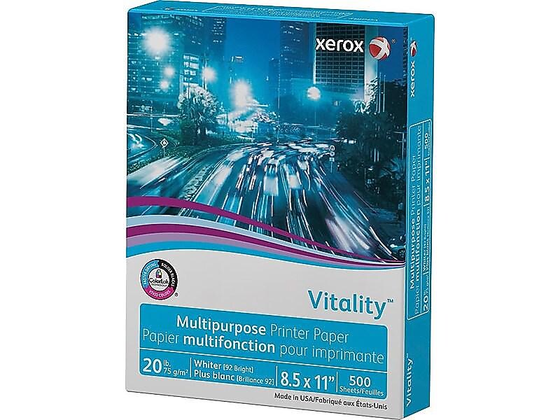 Xerox Vitality 8.5" x 11" Multipurpose Paper, 20 lbs., 92 Brightness, 500 Sheets/Ream (3R02047)