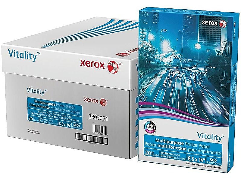 Xerox Vitality 8.5" x 14" Multipurpose Paper, 20 lbs., 92 Brightness, 500 Sheets/Ream, 10 Reams/Carton (3R02051)