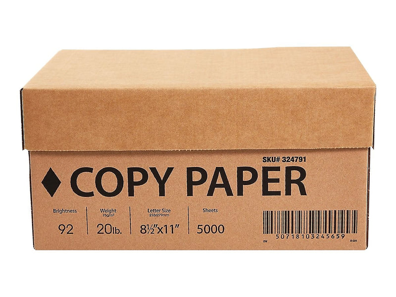 8.5" x 11" Copy Paper, 20 lbs., 92 Brightness, White, 5000 Sheets/Carton (324791/200230)
