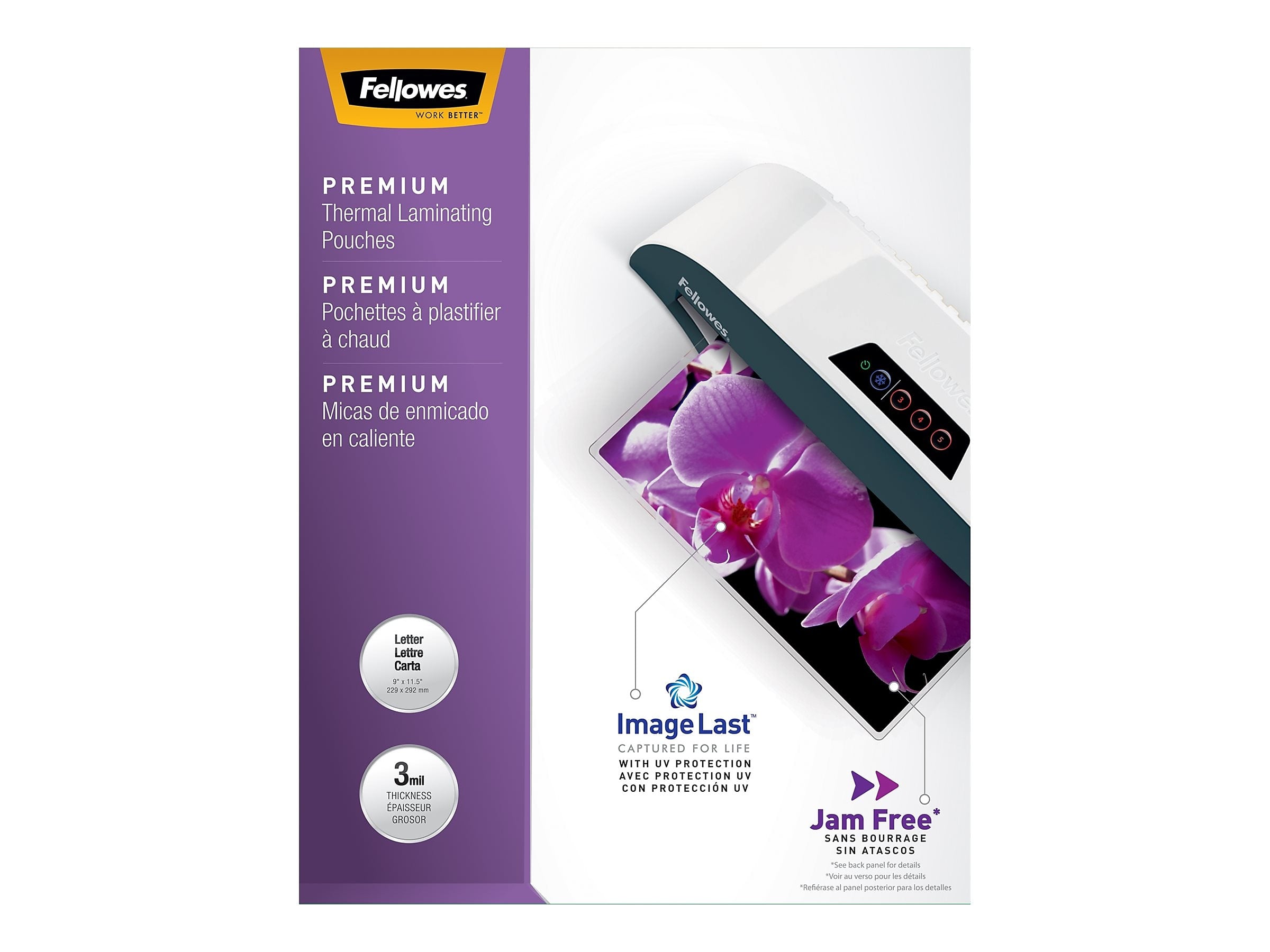 Fellowes ImageLast Premium Thermal Laminating Pouches, Letter Size, 3 Mil, 200/Pack (5244101)