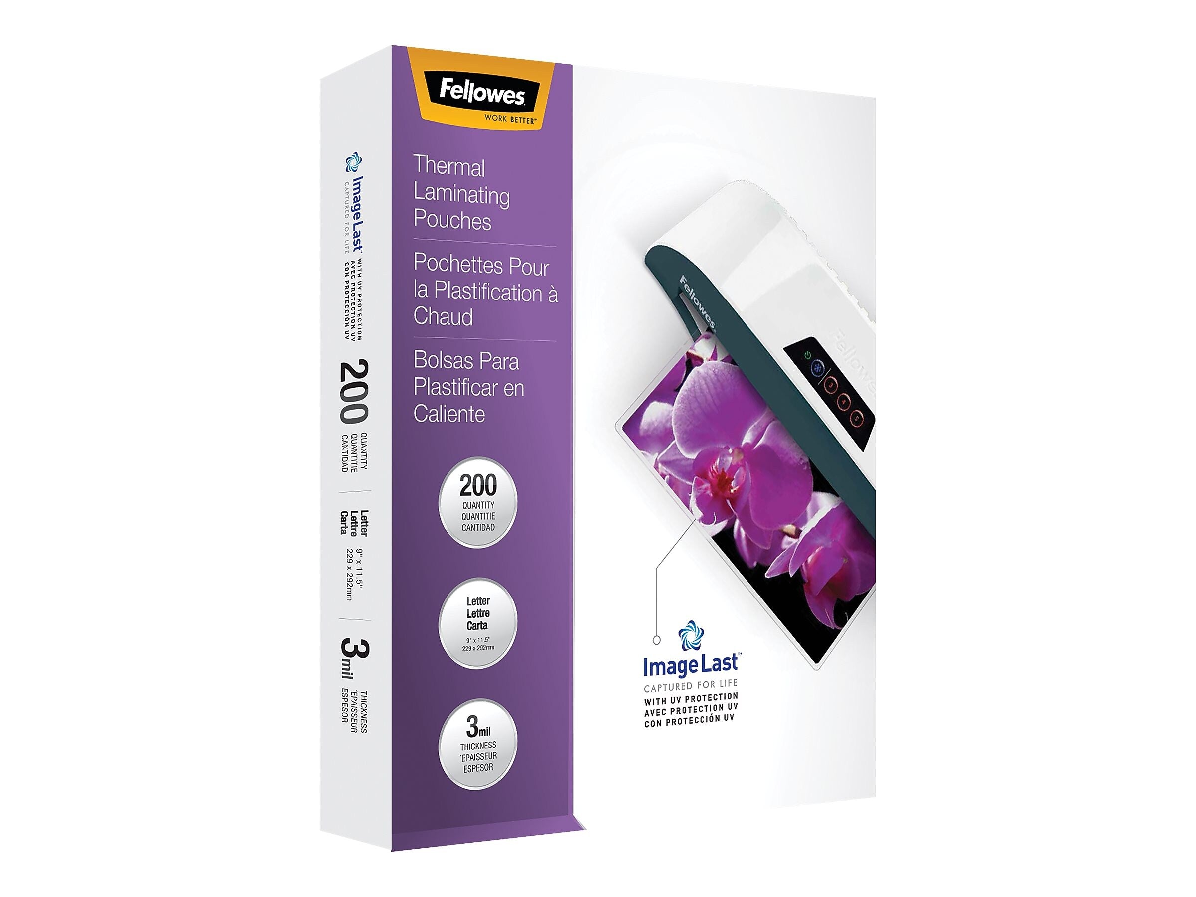 Fellowes ImageLast Premium Thermal Laminating Pouches, Letter Size, 3 Mil, 200/Pack (5244101)