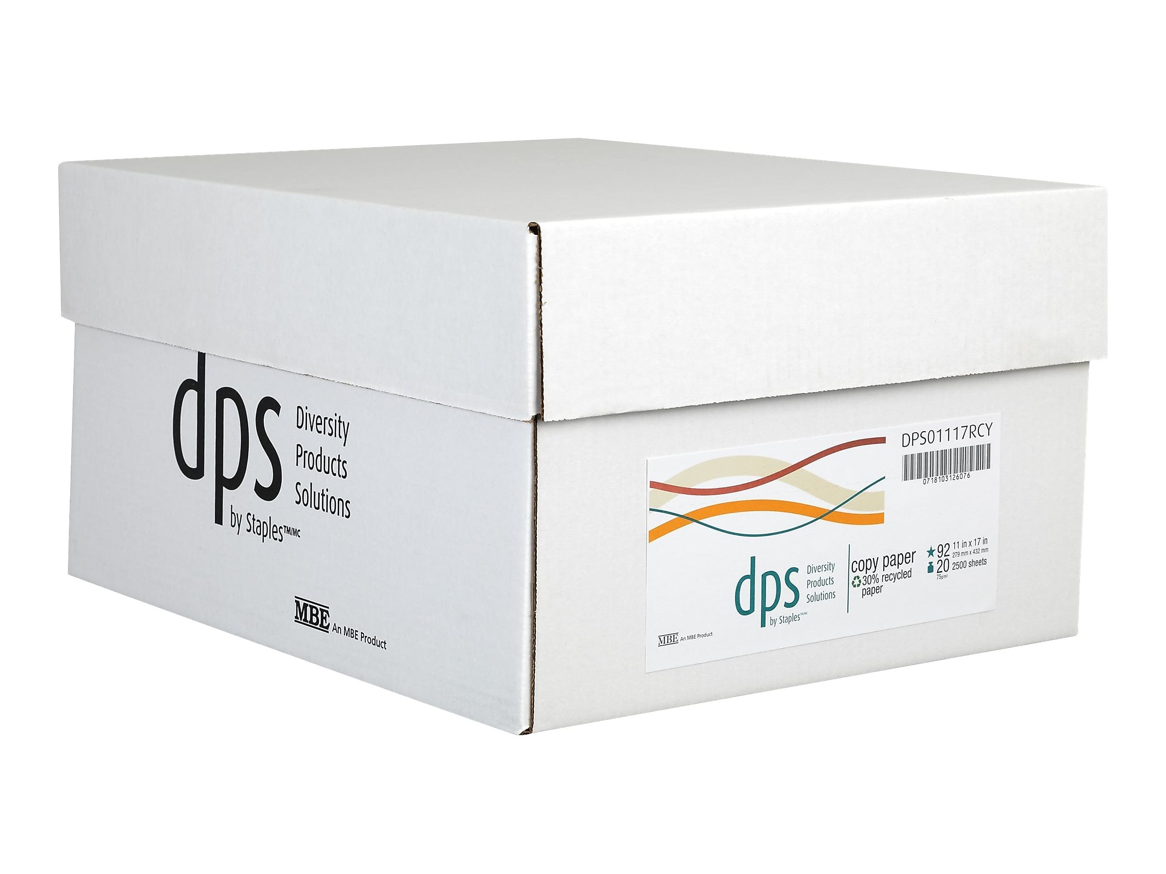 DPS by Staples 30% Recycled 11" x 17" Copy Paper, 20 lbs., 92 Brightness, 500/Ream, 5 Reams/Carton