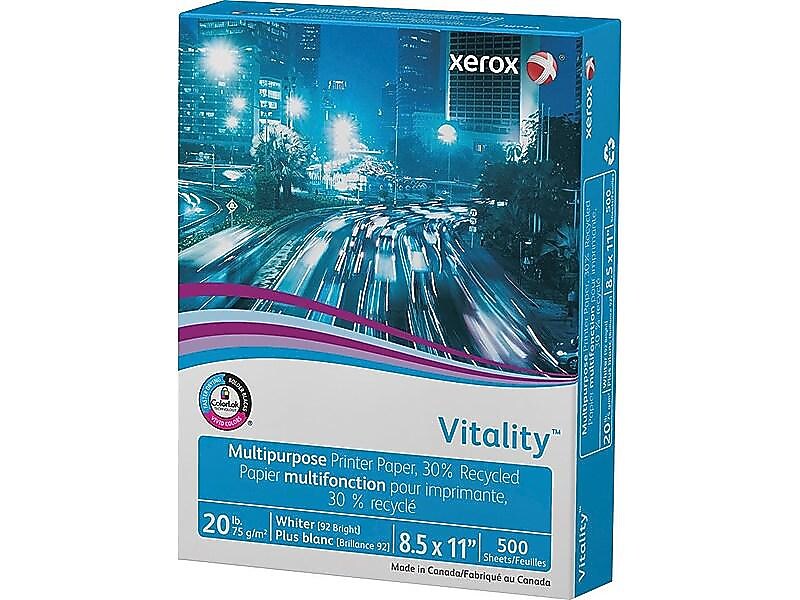 Xerox Vitality 30% Recycled 8.5" x 11" Multipurpose Paper, 20 lbs., 92 Brightness, 500 Sheets/Ream (3R6296)
