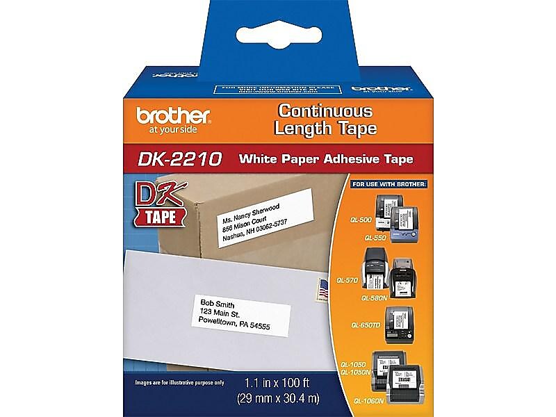 Brother DK-2210 Medium Width Continuous Paper Labels, 1-1/10" x 100', Black on White (DK-2210)