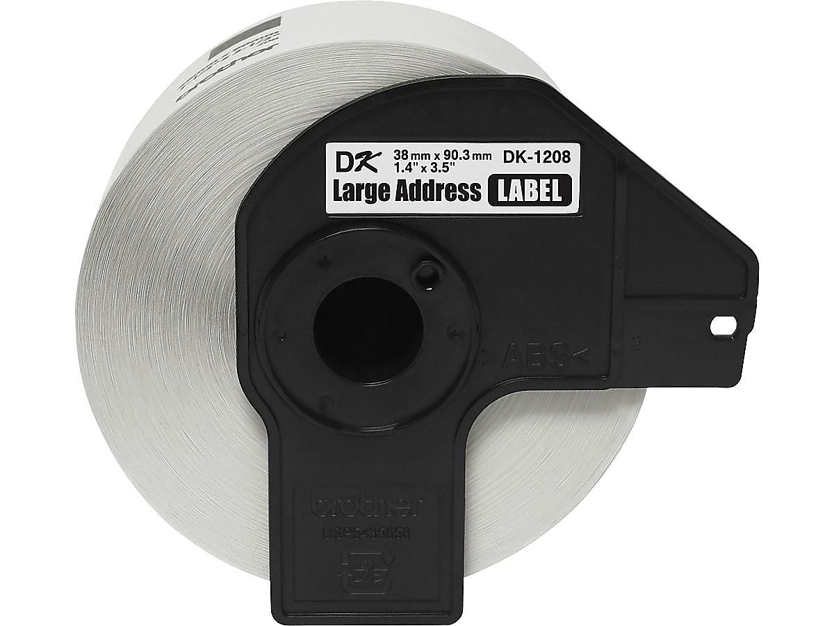Brother DK-1208 Large Address Paper Labels, 3-1/2" x 1-4/10", Black on White, 400 Labels/Roll (DK-1208)