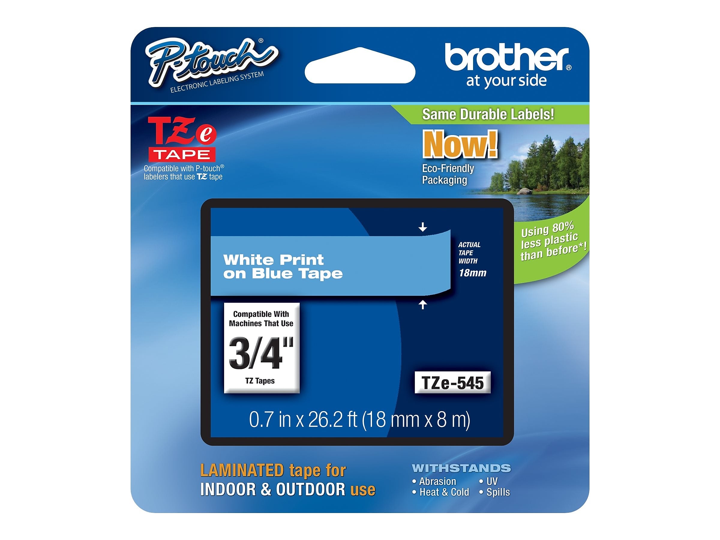 Brother P-touch TZe-545 Laminated Label Maker Tape, 3/4" x 26-2/10', White On Blue (TZe-545)