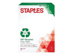 Staples 100% Recycled 8.5" x 11" Copy Paper, 20 lbs., 92 Brightness, 500/Ream (620016)