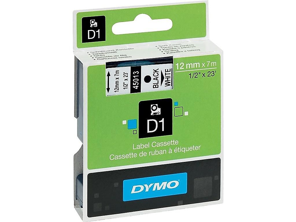 DYMO D1 Standard 45013 Label Maker Tape, 1/2" x 23', Black on White (45013)