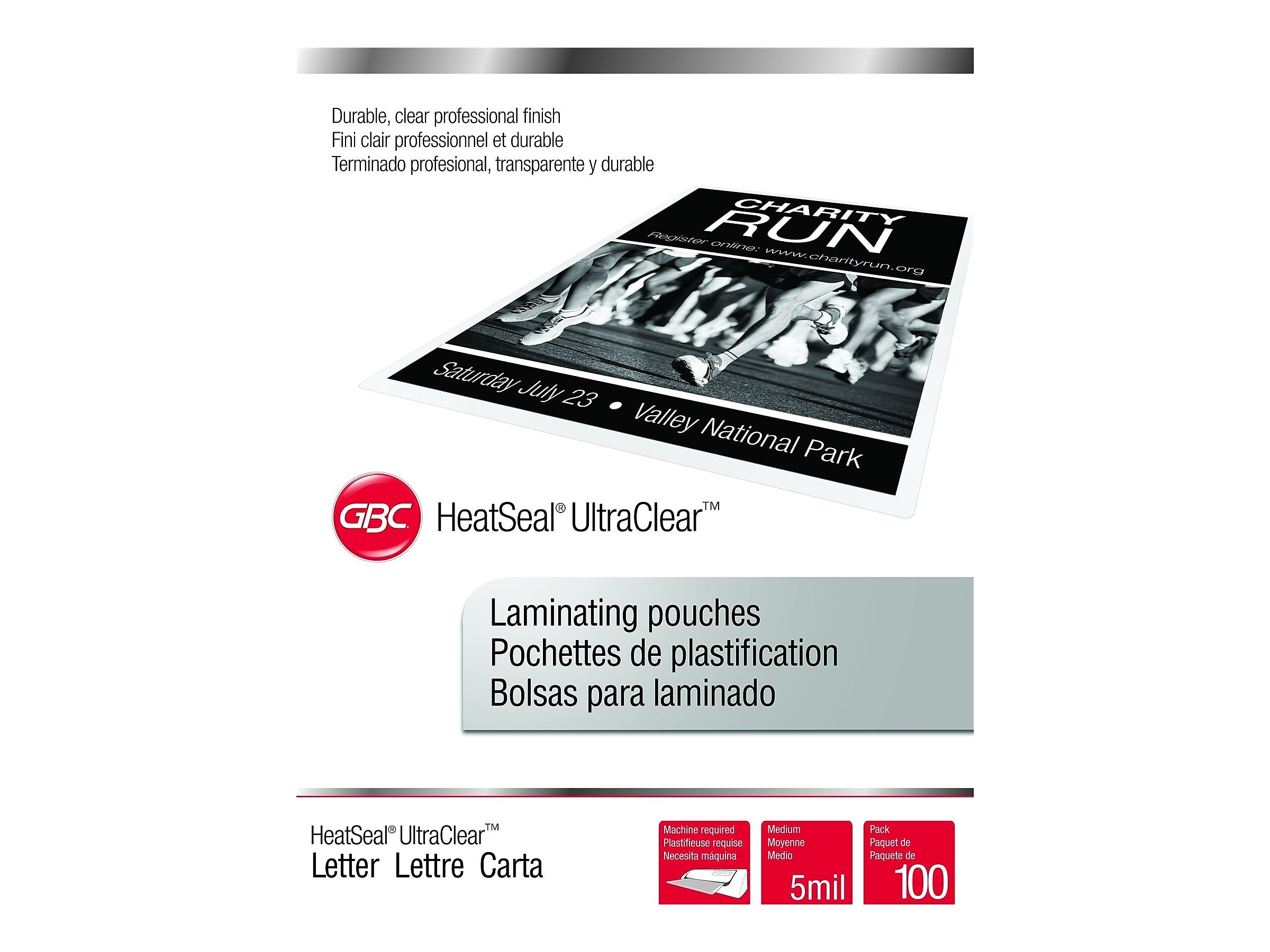 Swingline GBC HeatSeal UltraClear Thermal Laminating Pouches, Letter Size, 5 Mil, 100/Pack (GBC3200654)