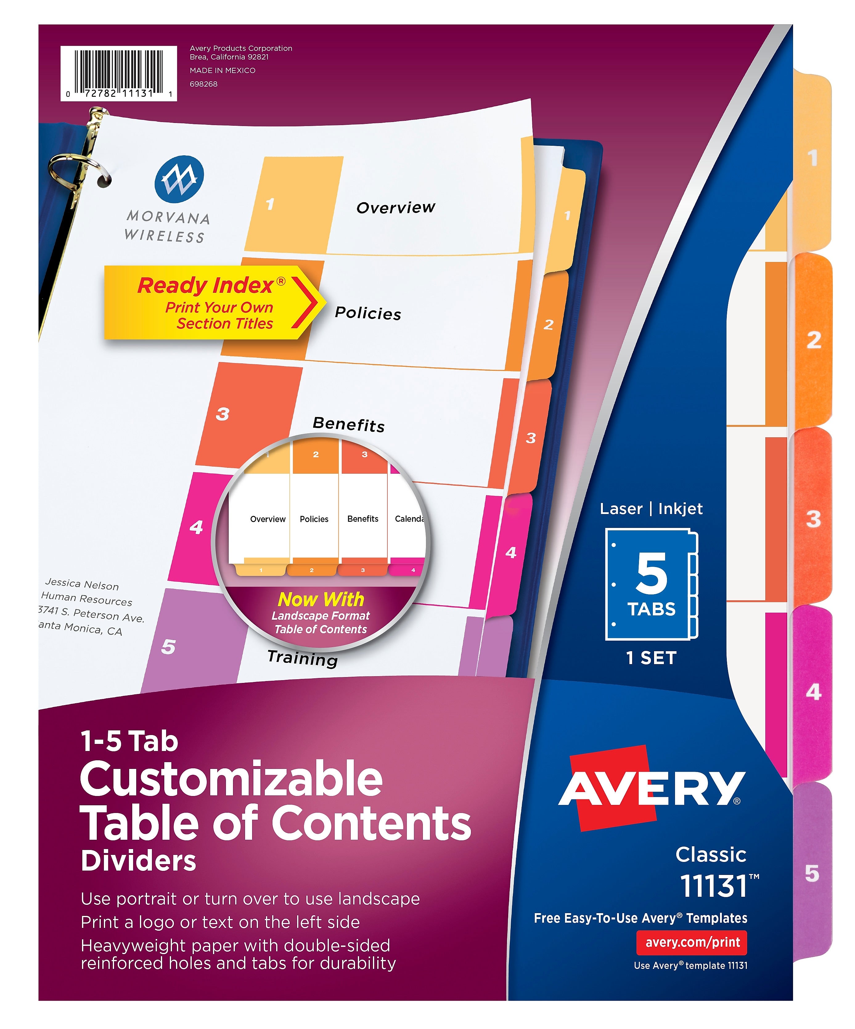 Avery Ready Index Table of Contents Paper Dividers, 1-5 Tabs, Multicolor (11131)